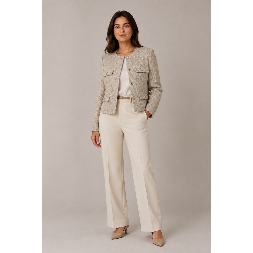 H&M Tweed Jacket Womens S Cream Gold Button Textured Blazer Preppy Quiet Luxury